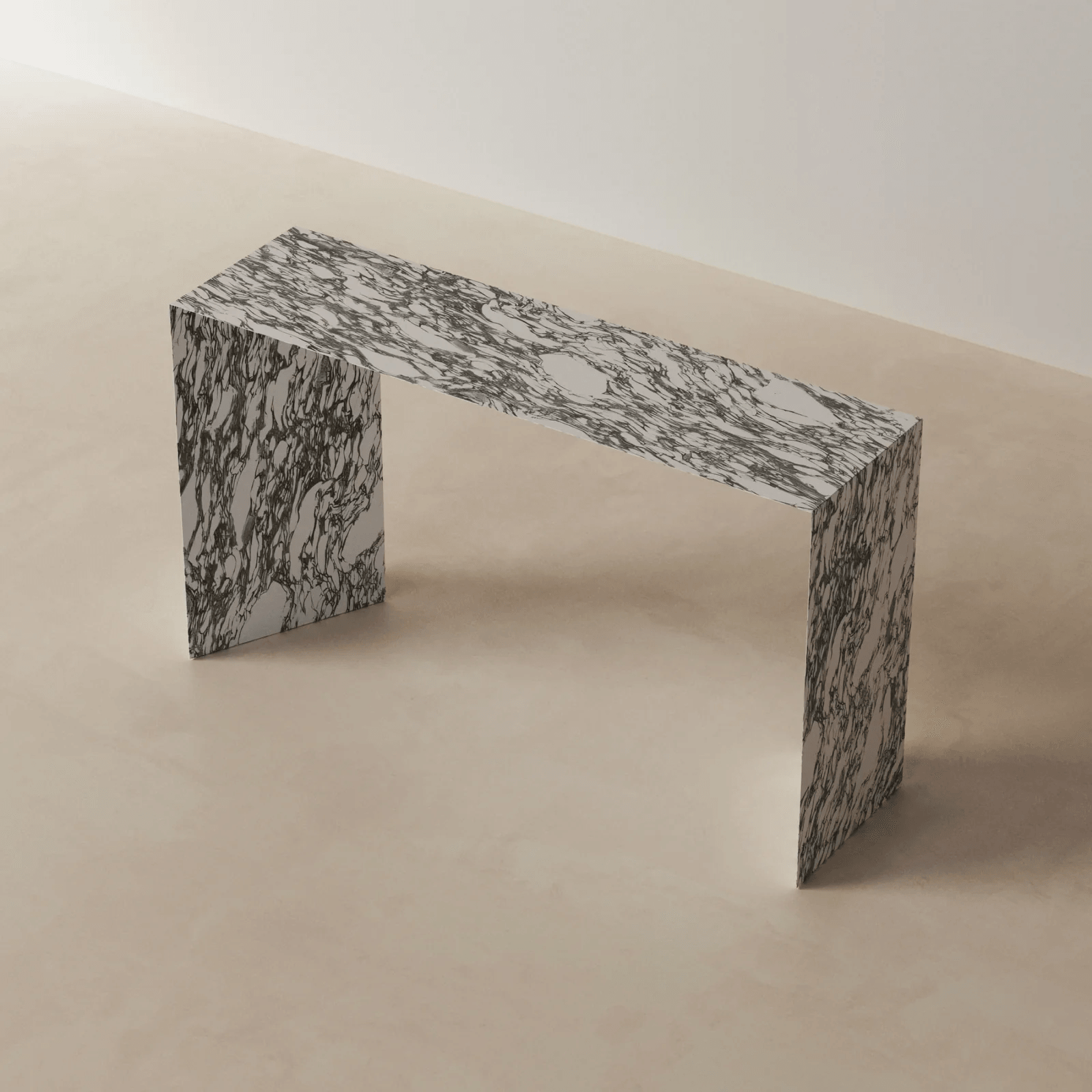 Top view of Arabescato console table featuring luxurious marble-inspired veining, perfect for modern or classic interiors in UAE homes.