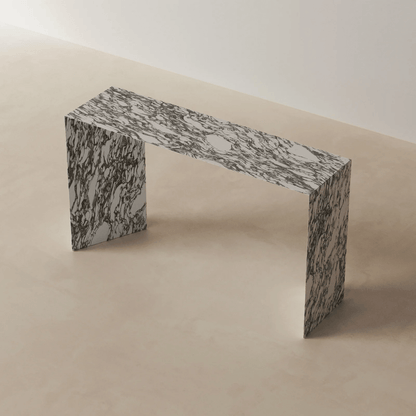Top view of Arabescato console table featuring luxurious marble-inspired veining, perfect for modern or classic interiors in UAE homes.