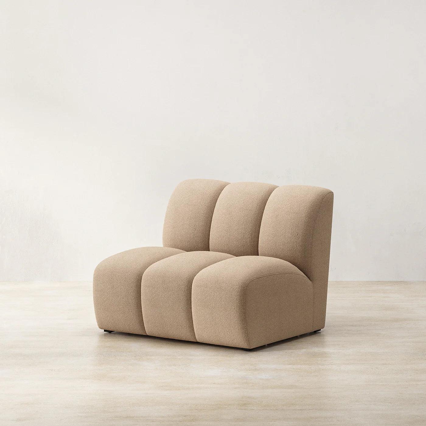Ceci Cloud Sofa in tan boucle fabric, featuring a tufted modern design. Ideal for contemporary living rooms in Dubai and across the UAE.