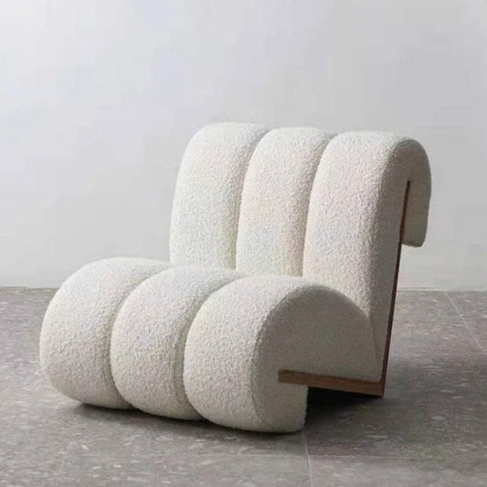Curvy Cloud Accent Chair with boucle fabric upholstery and wooden back, featuring a bold, modern design, ideal for luxurious and elegant interiors.